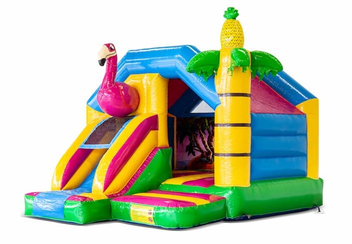 Springkussen Flamingo met glijbaan